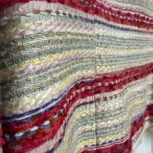 Doncaster Silk Blend Tweed Jacket Cropped Textured Stripe Red Blue Ivory Sz 6